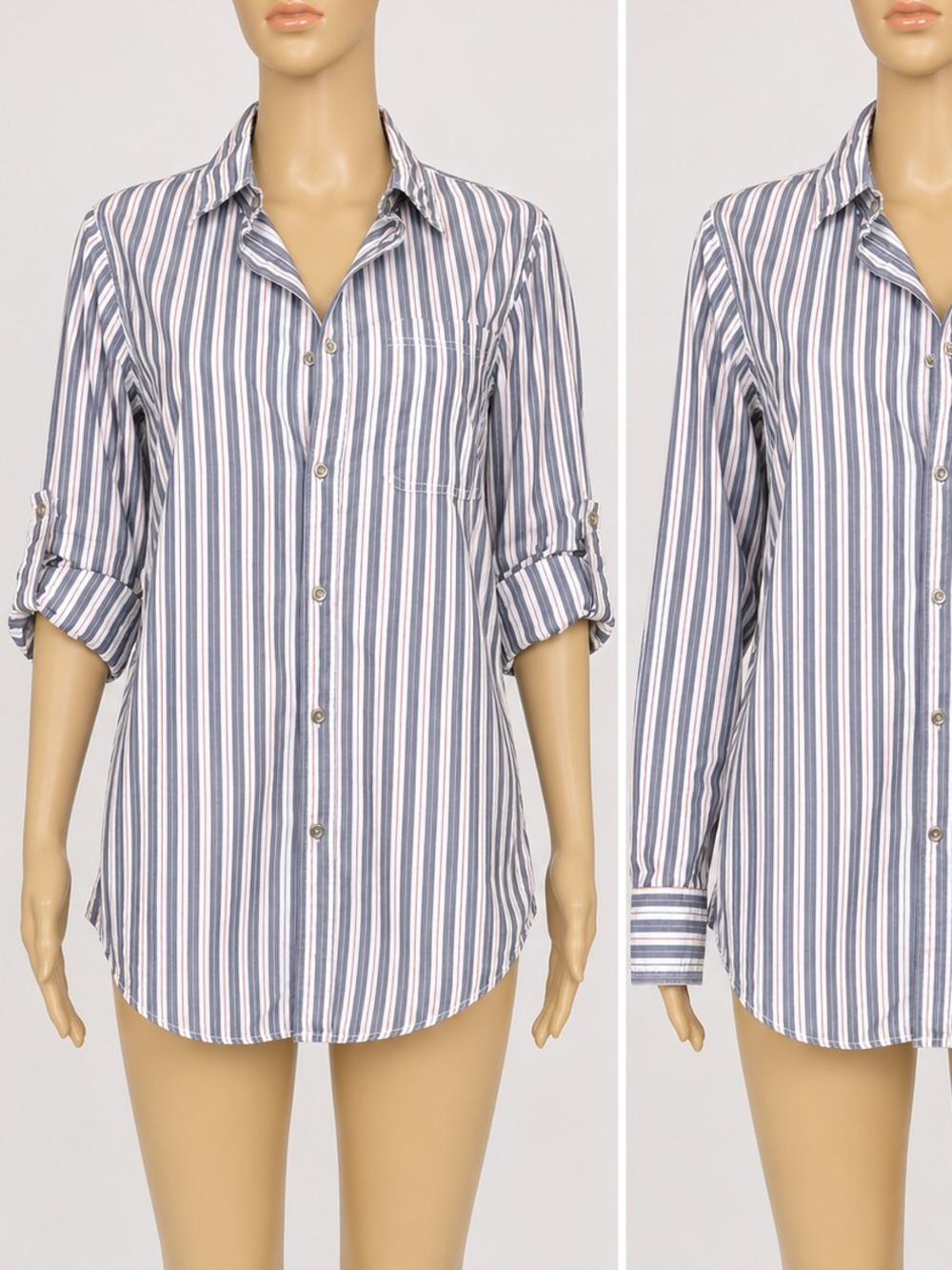 Joe's Jeans The Shirt Striped Roll Tab Long Sleeve Blouse XS NWOT